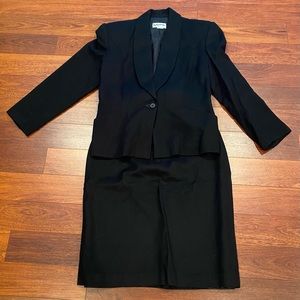 Black Wool Suit with Pleated Peplum